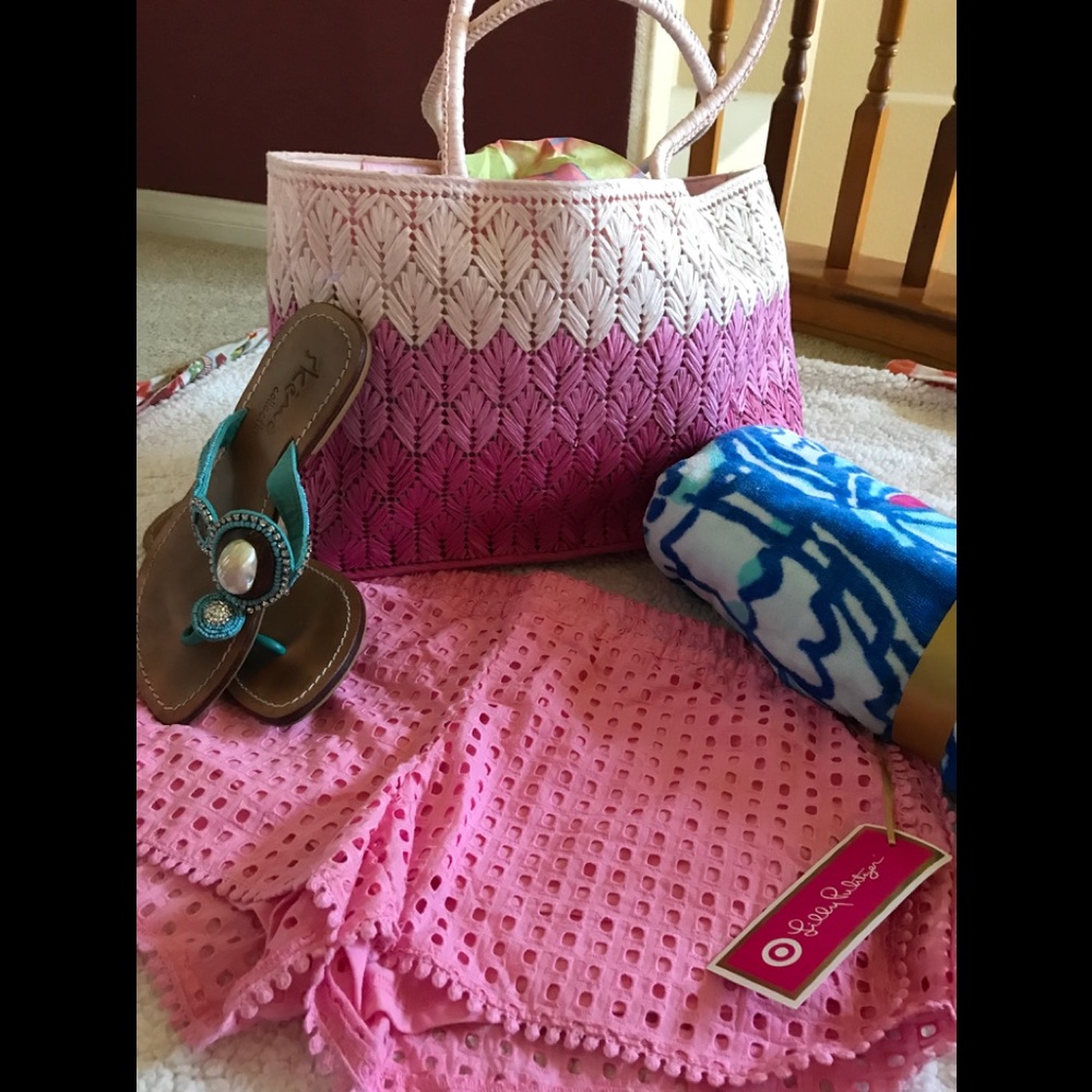 April Cornell Ombré Pink Straw Tote